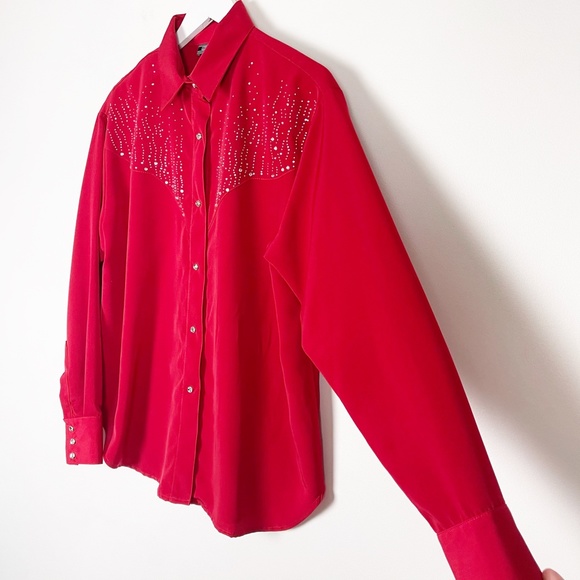 Vintage Red Rhinestone Western Blouse Size… - Picture 6 of 9